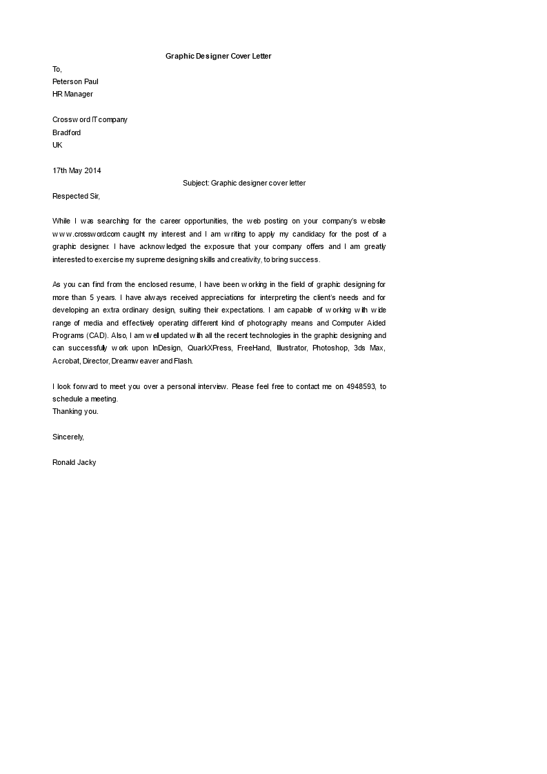 graphic designer cover letter template