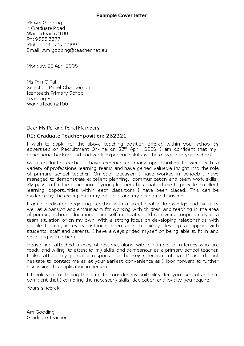 samples of application letter for teachers