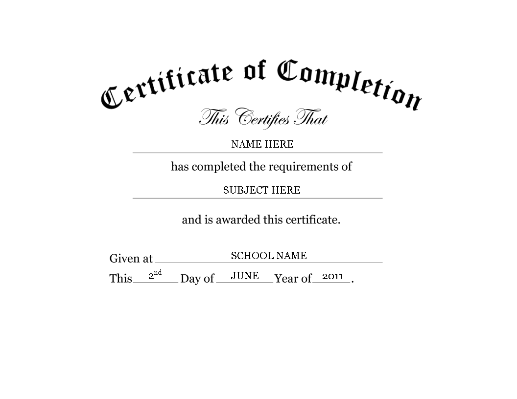 kindergarten preschool certificate of completion word modèles