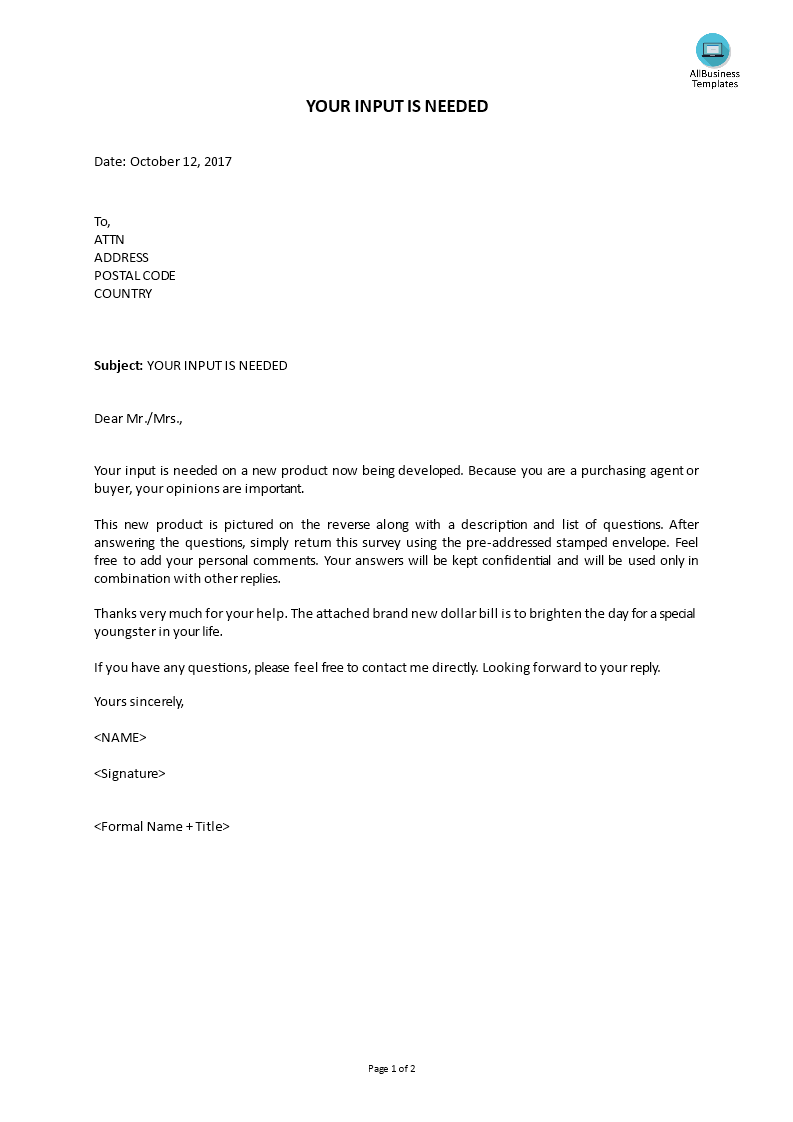 Your Input Is Needed On A New Product | Templates at ...