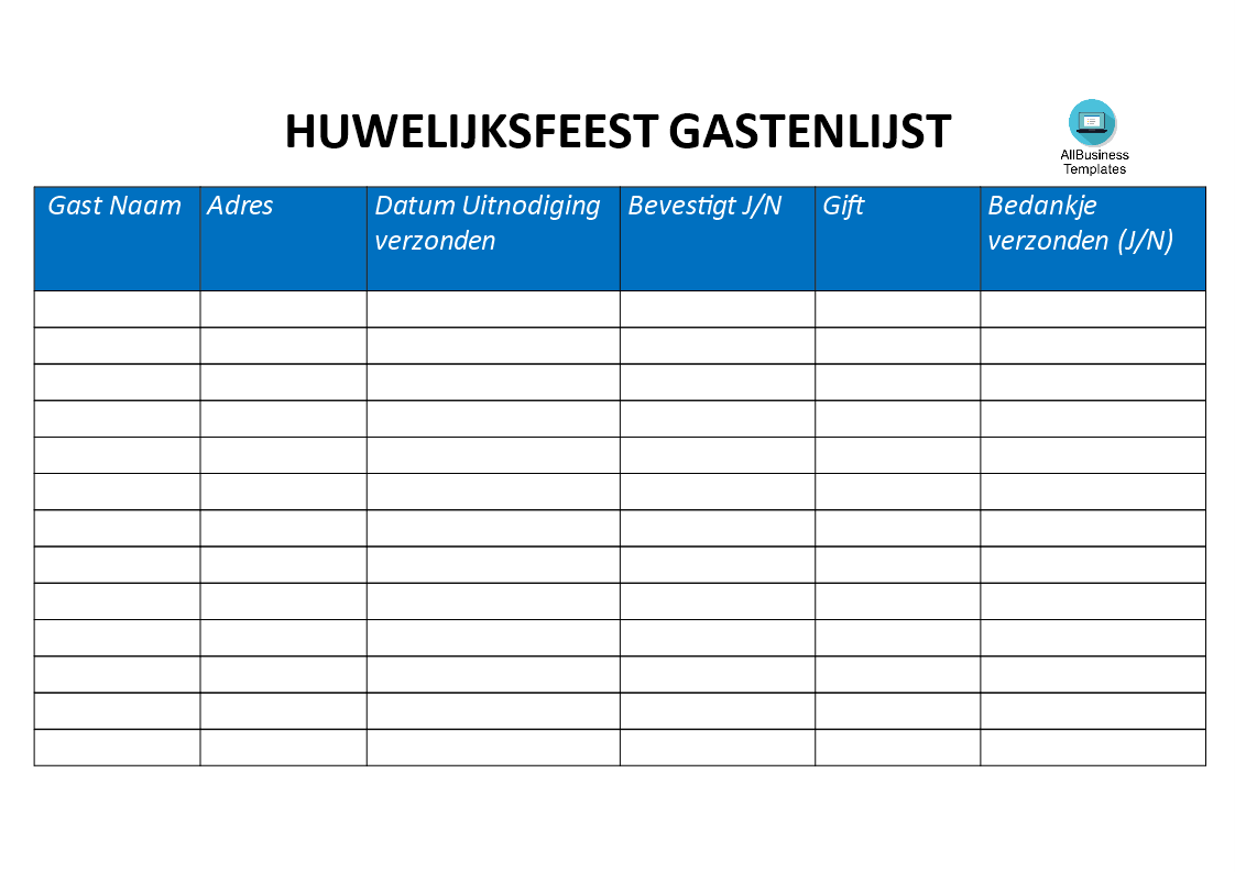 huwelijk gastenlijst template