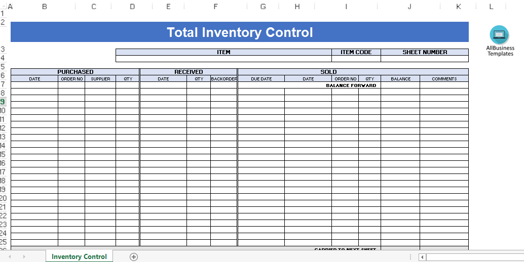 total inventory control template modèles