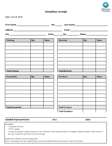 free donation receipt templates at allbusinesstemplatescom