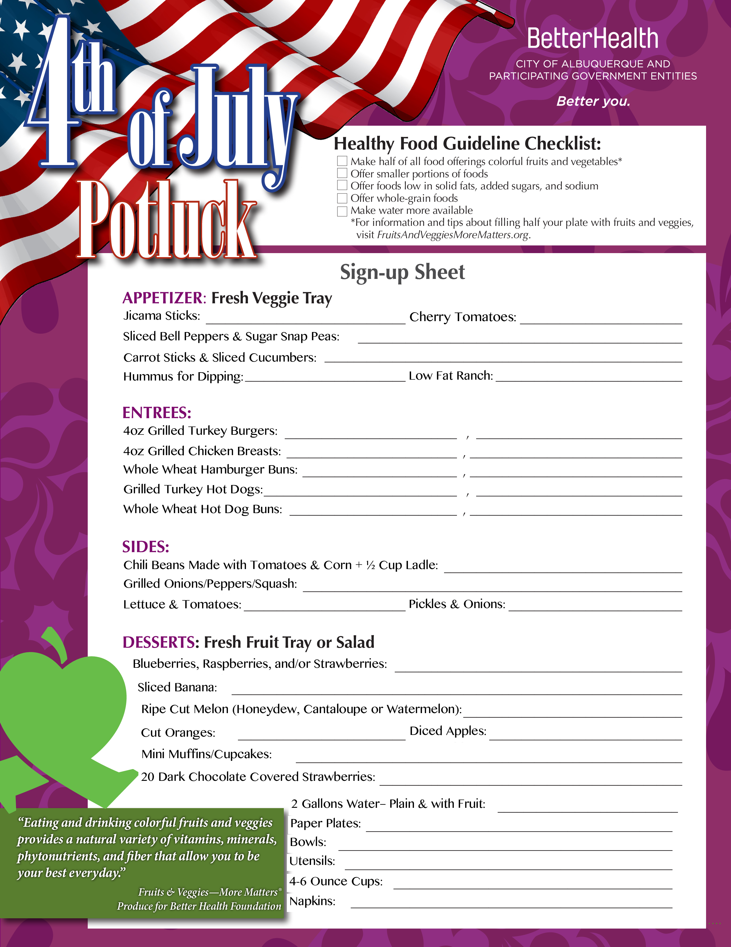 Blank Potluck Signup Sheet main image