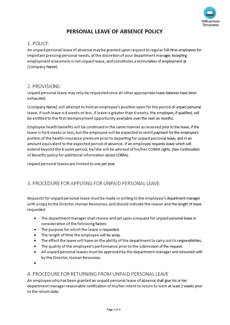 leave of absence hr policy template