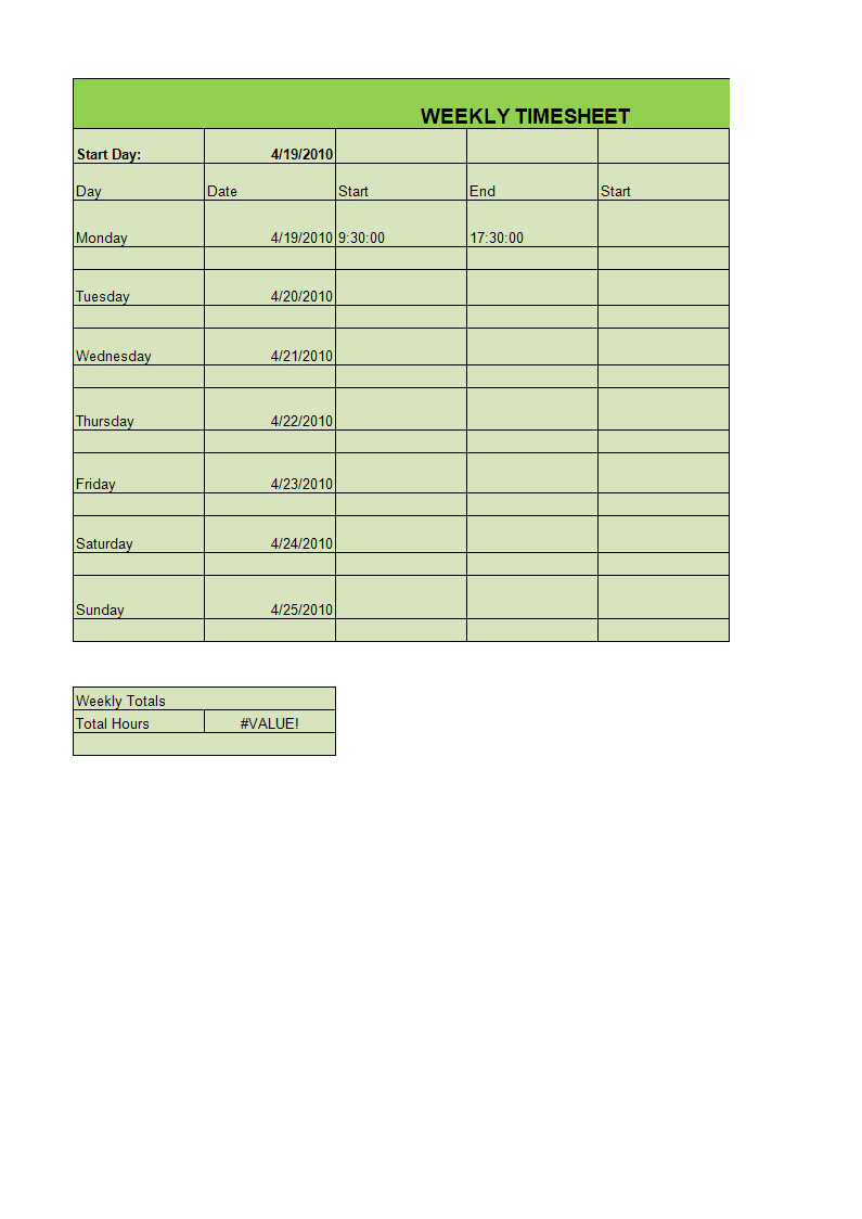 weekly timesheet template Hauptschablonenbild