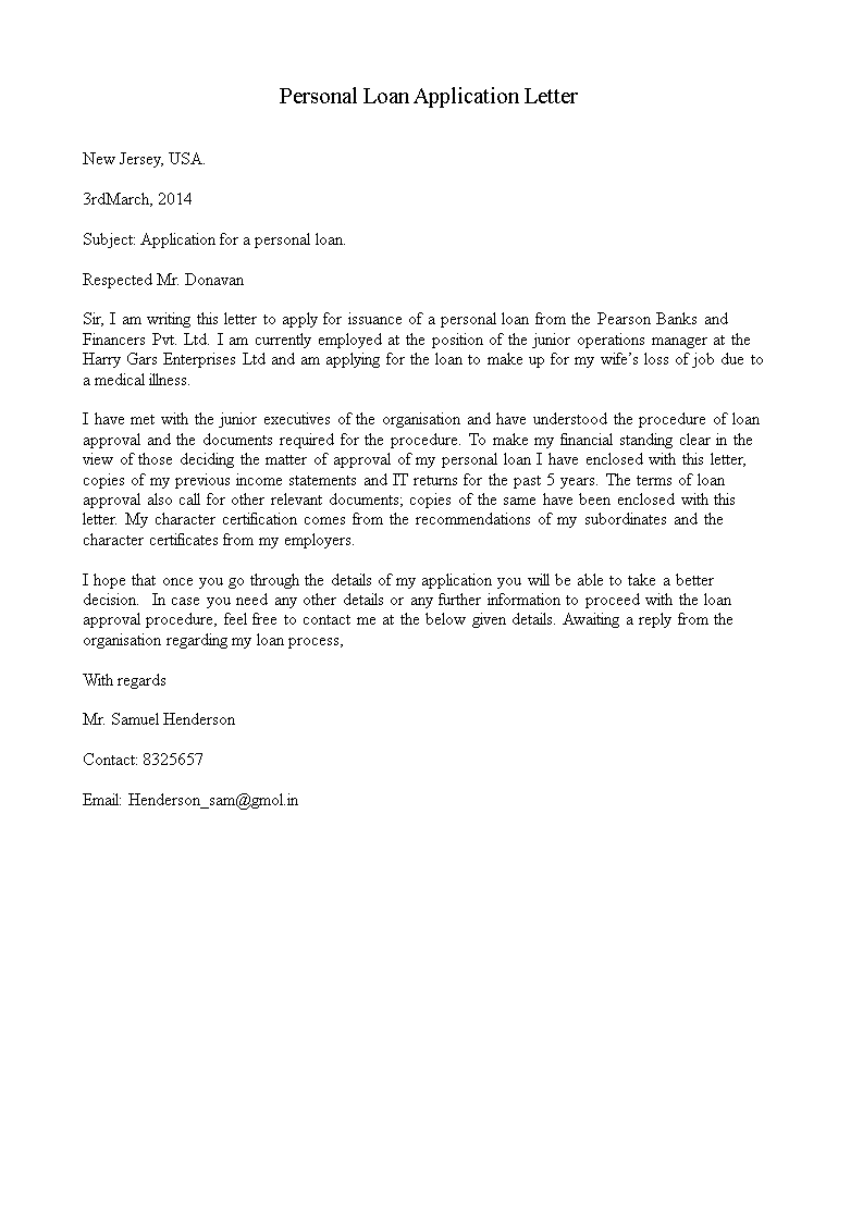 sample application letter for loan to bank