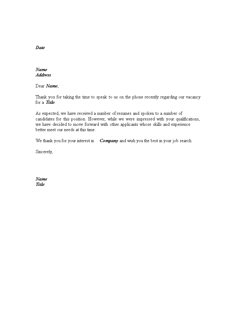 rejection letter interview by phone template