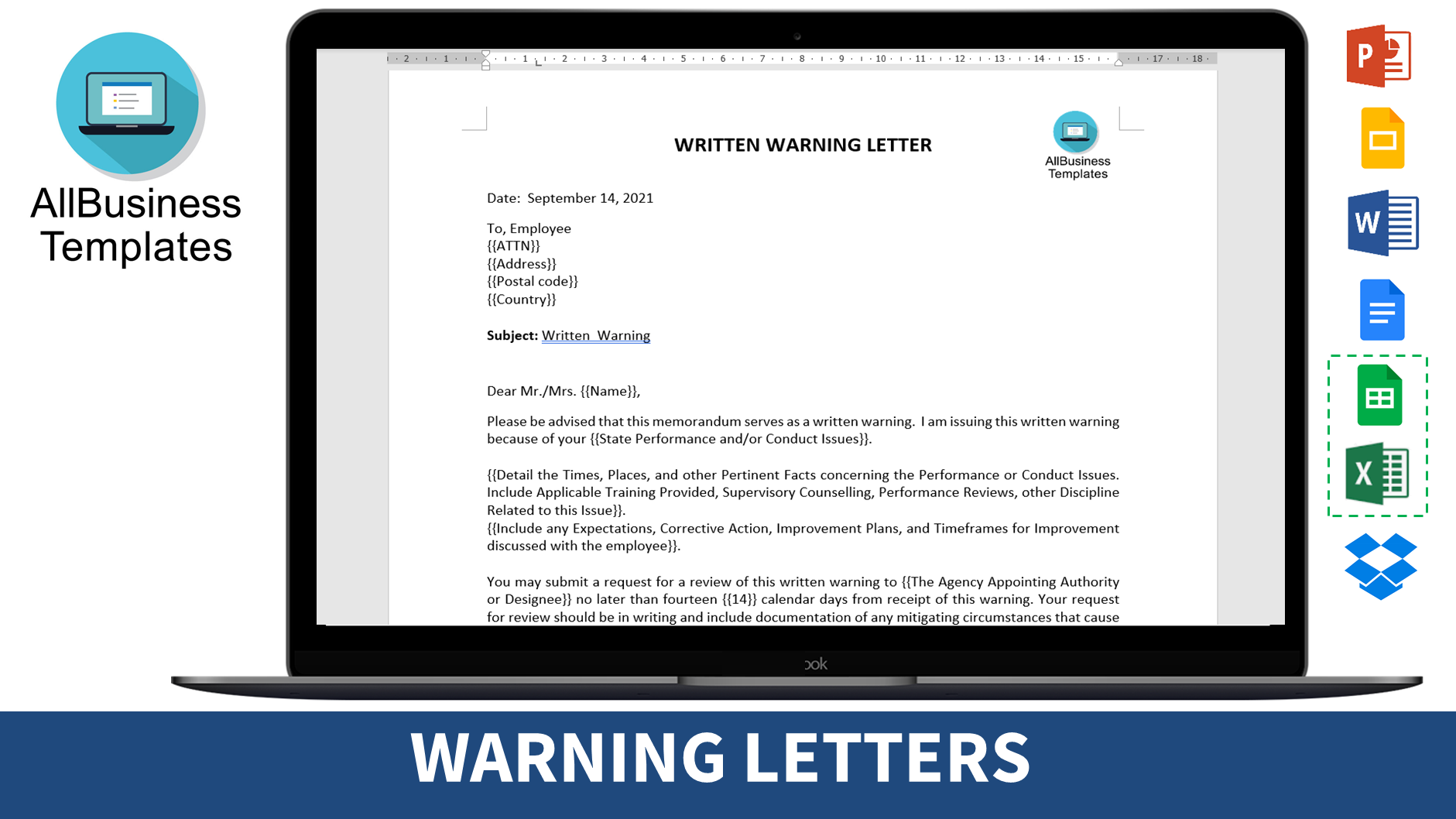 written warning template Hauptschablonenbild