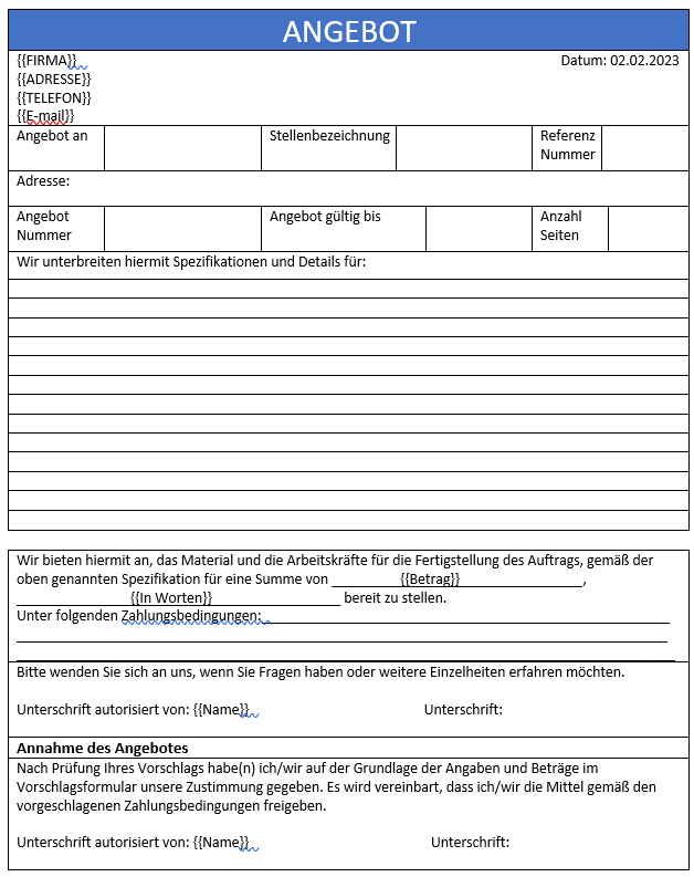 angebots- vorschlagsvorlage modèles