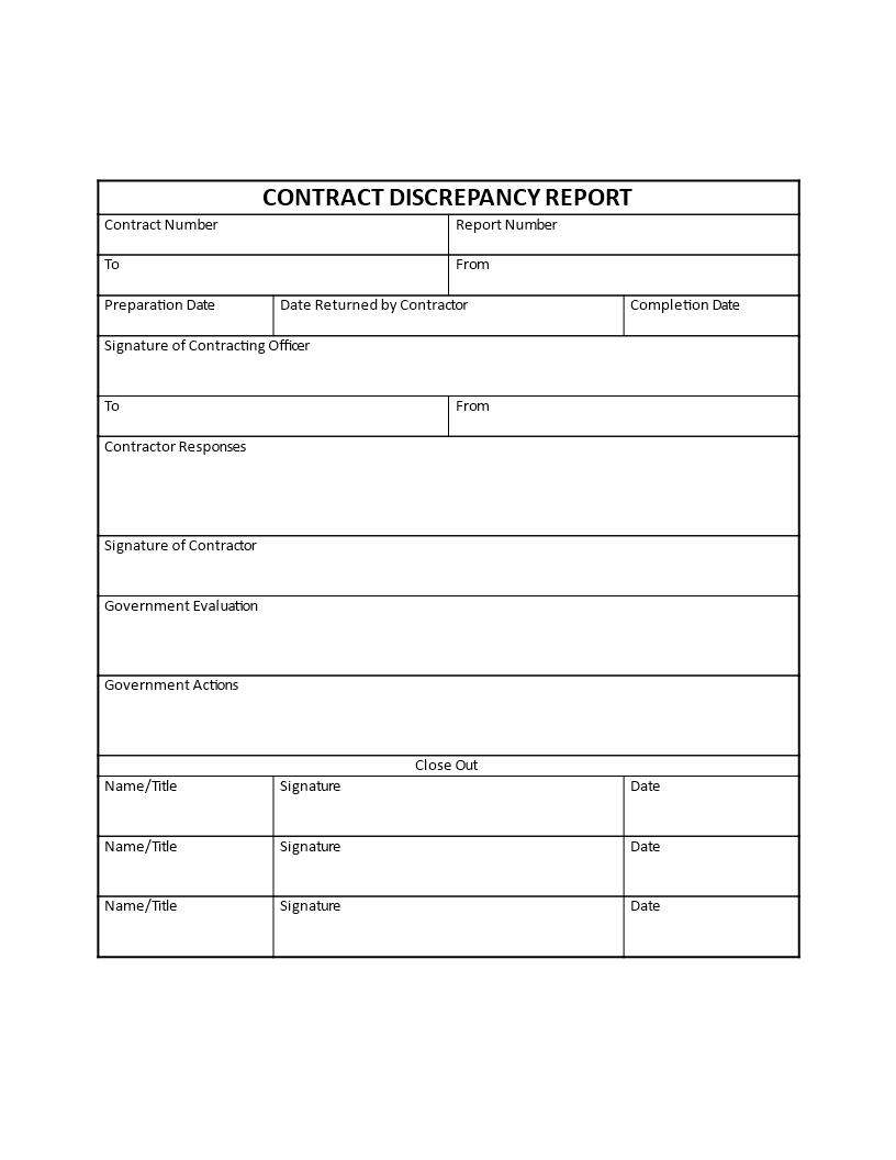 contract discrepancy report template