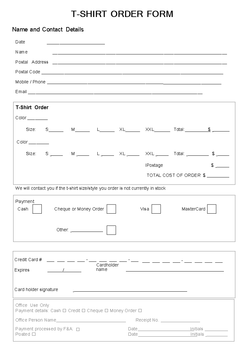 tshirt order form template