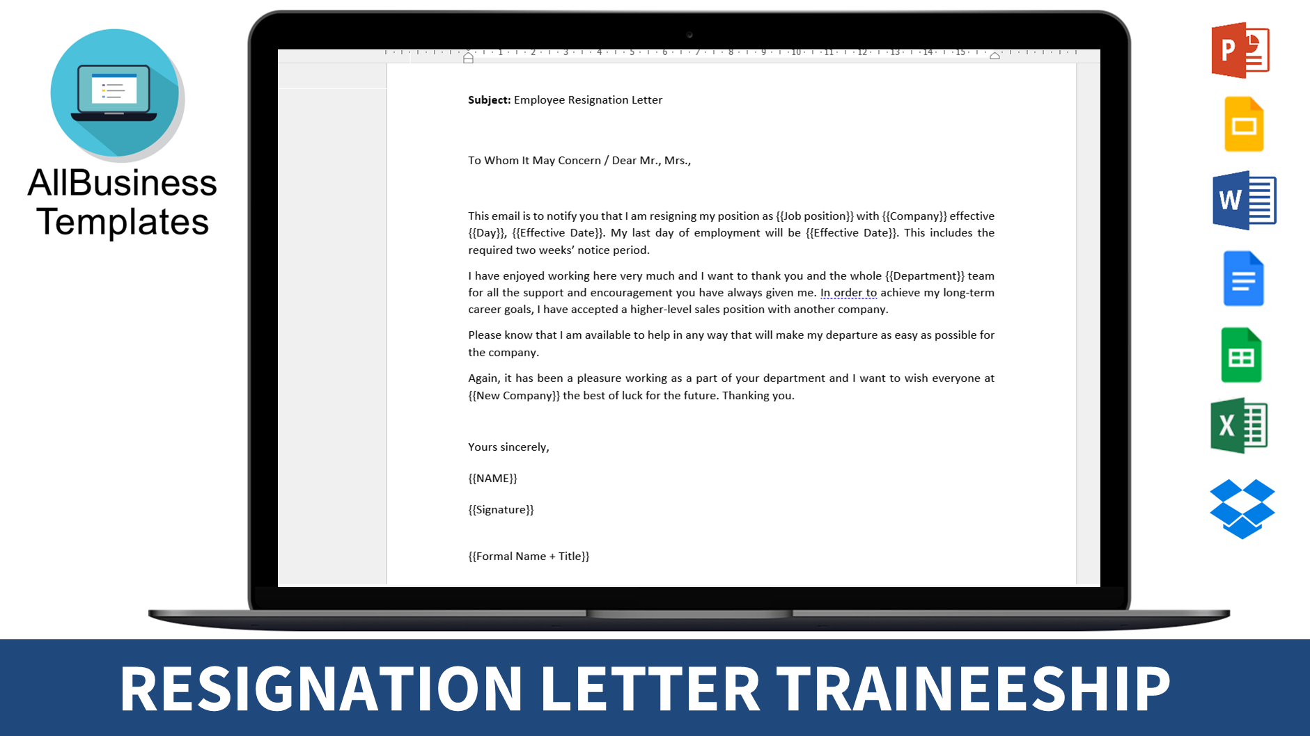 Resignation Letter For Trainee 模板