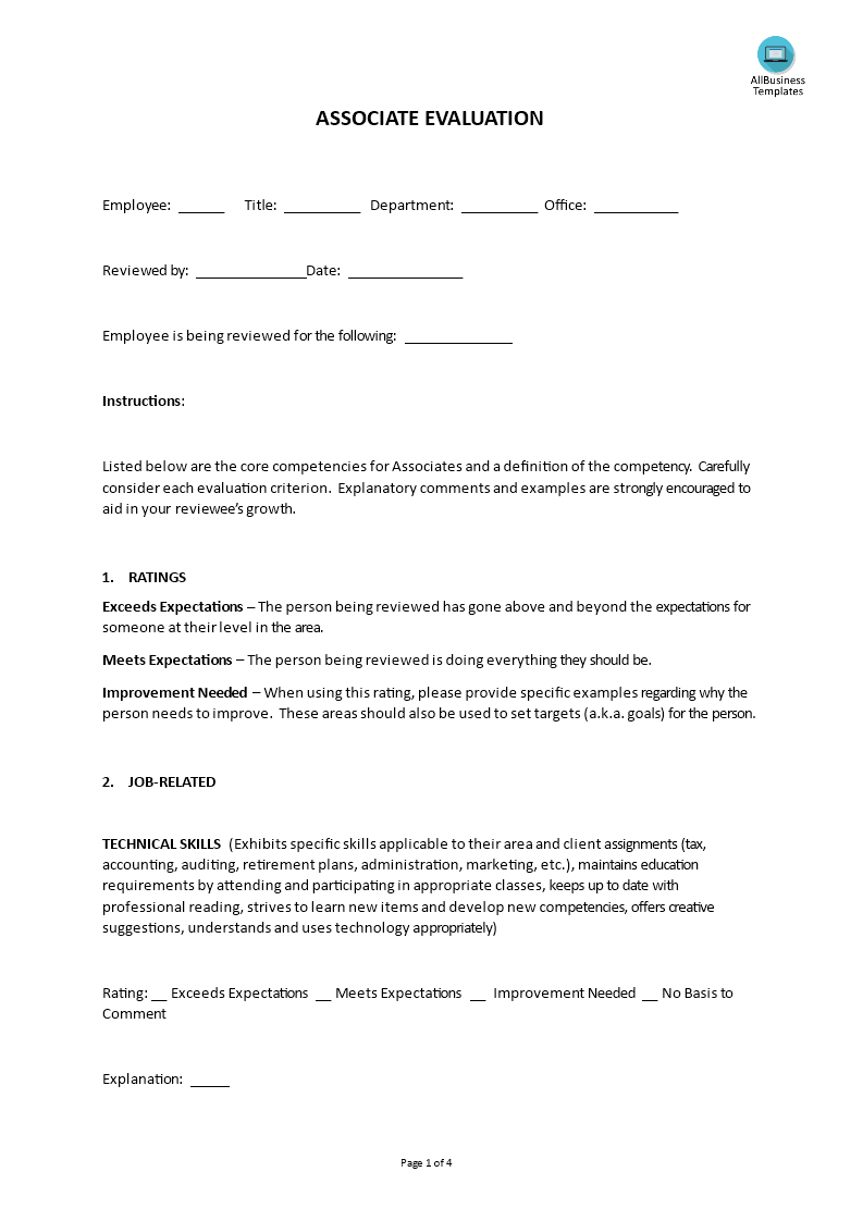 hr associate evaluation template