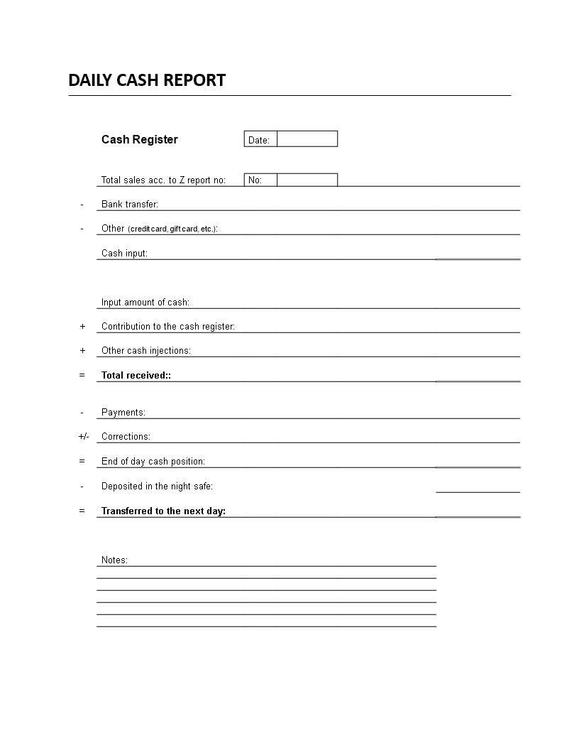 Kostenloses Daily Cash Flow Report In Cash Position Report Template