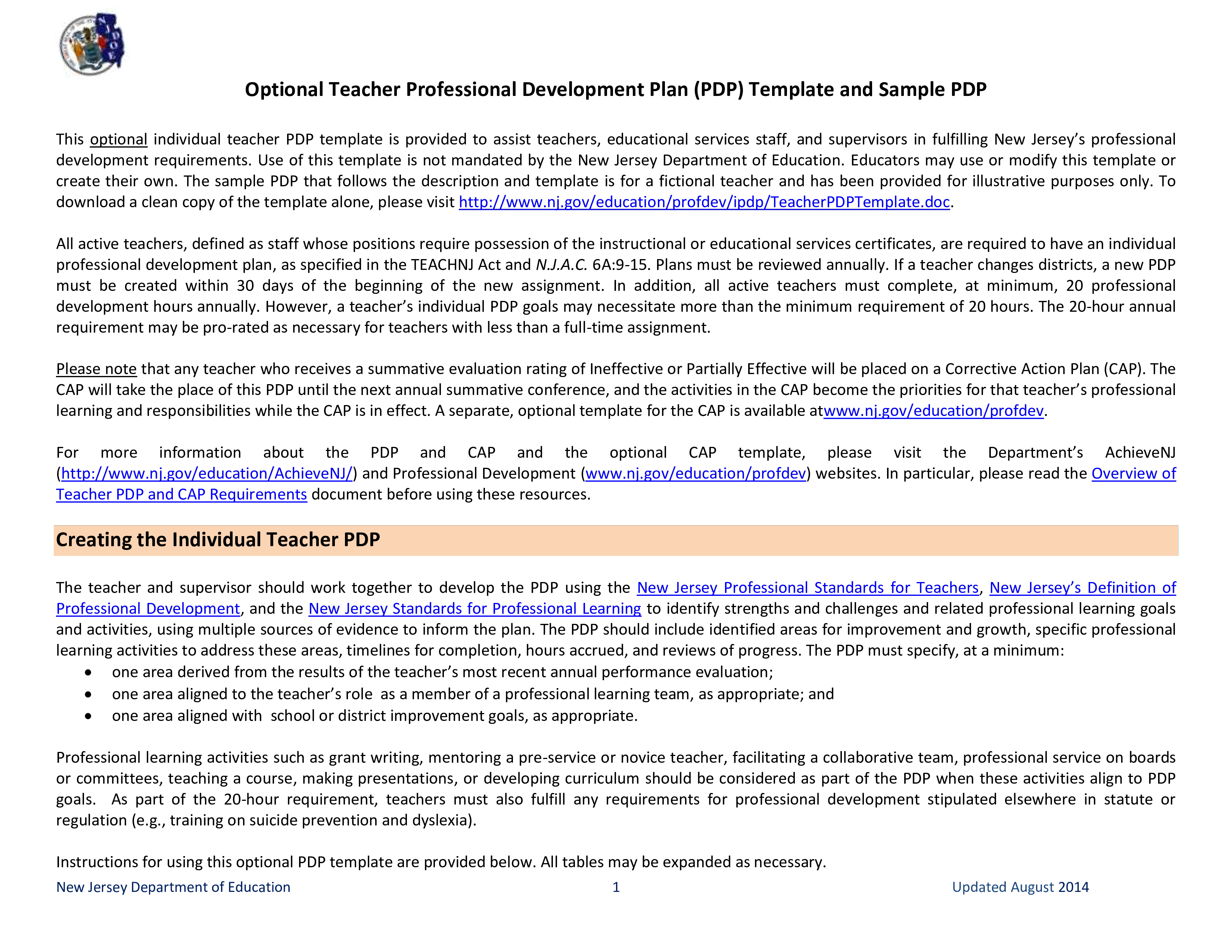 teacher professional development plan template