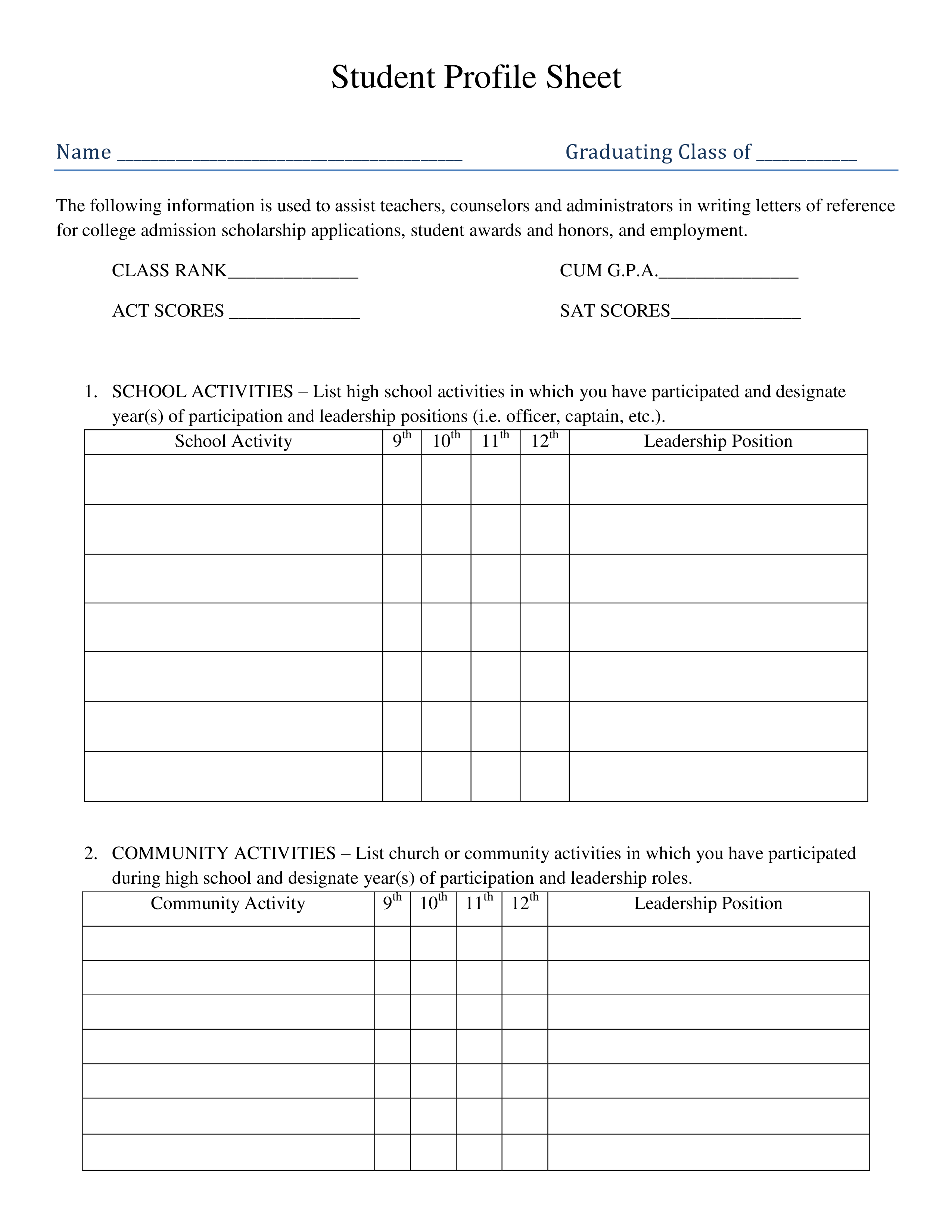 profile sheet plantilla imagen principal