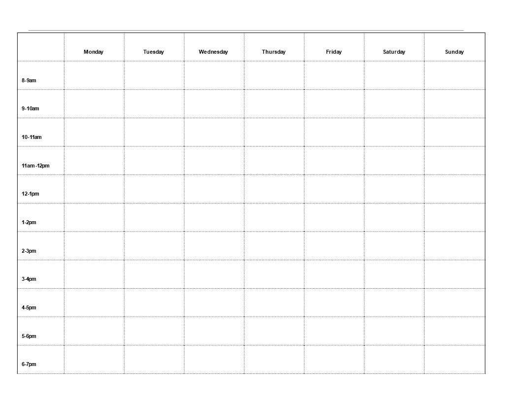 study timetable calendar word format template