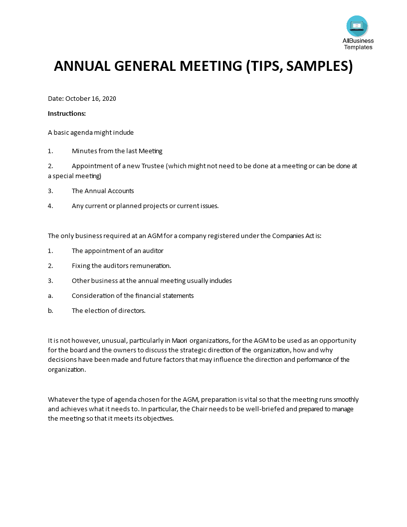 Non-Profit Annual General Meeting (AGM) Agenda template