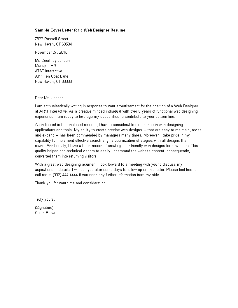 web designer cover letter modèles