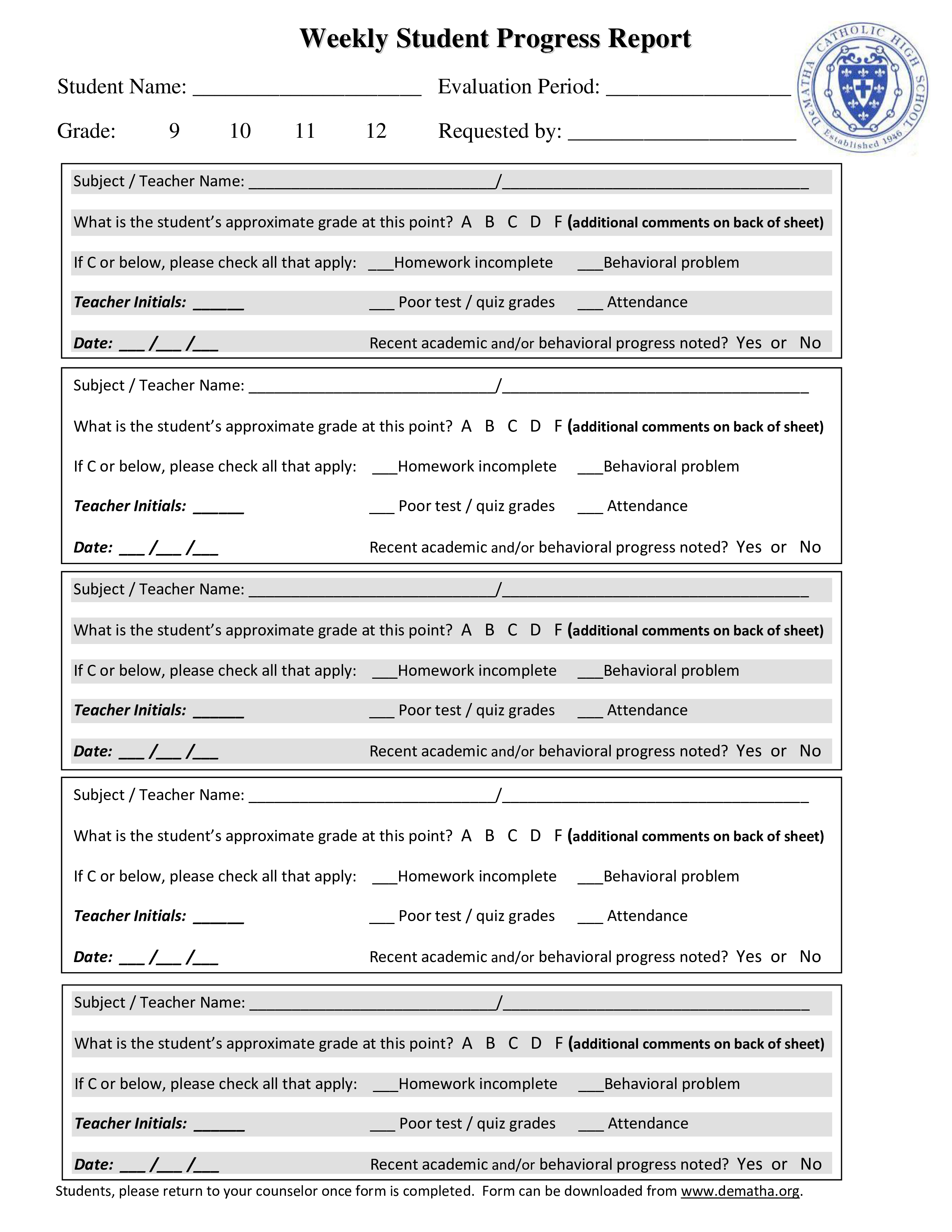 Student Progress Report Template