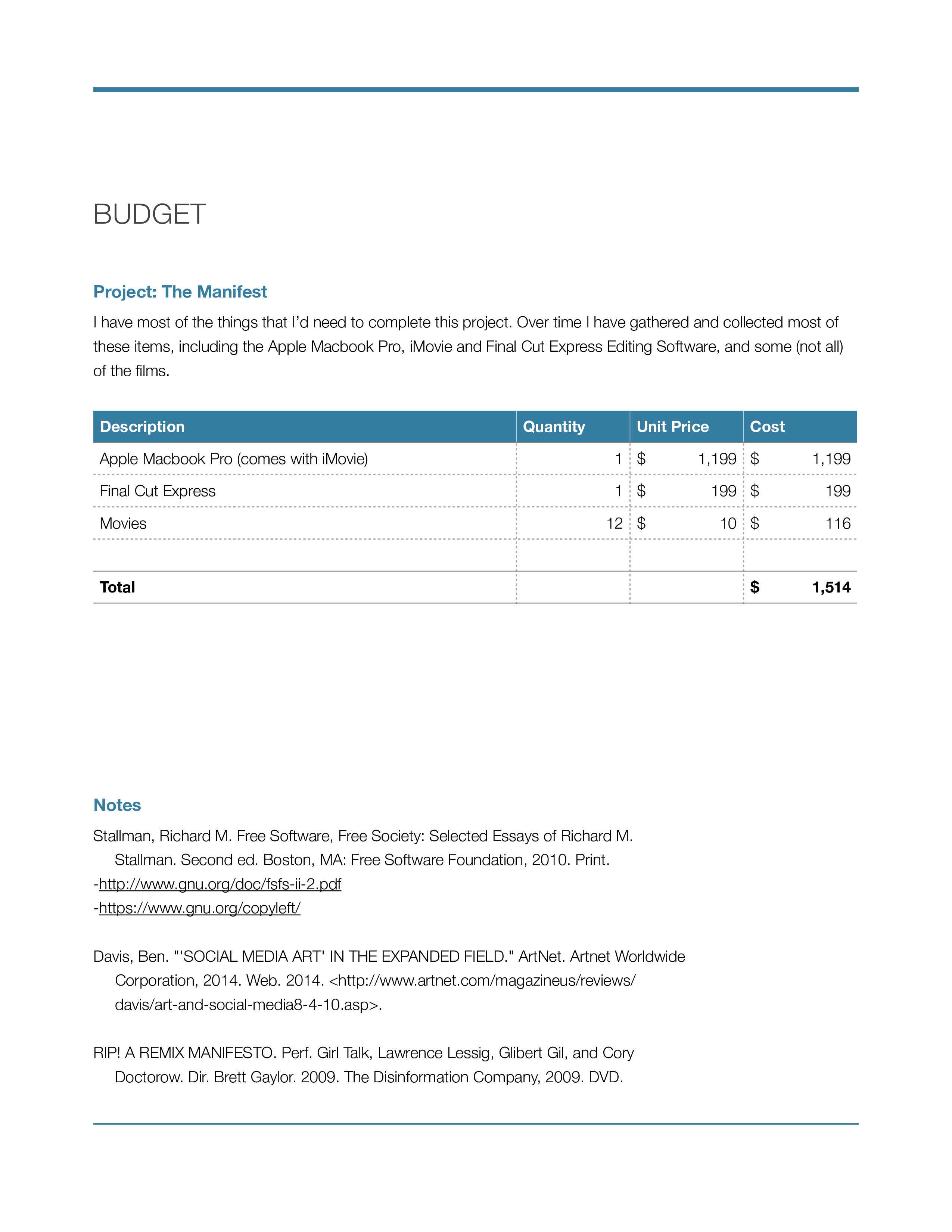 Film Project Proposal 模板