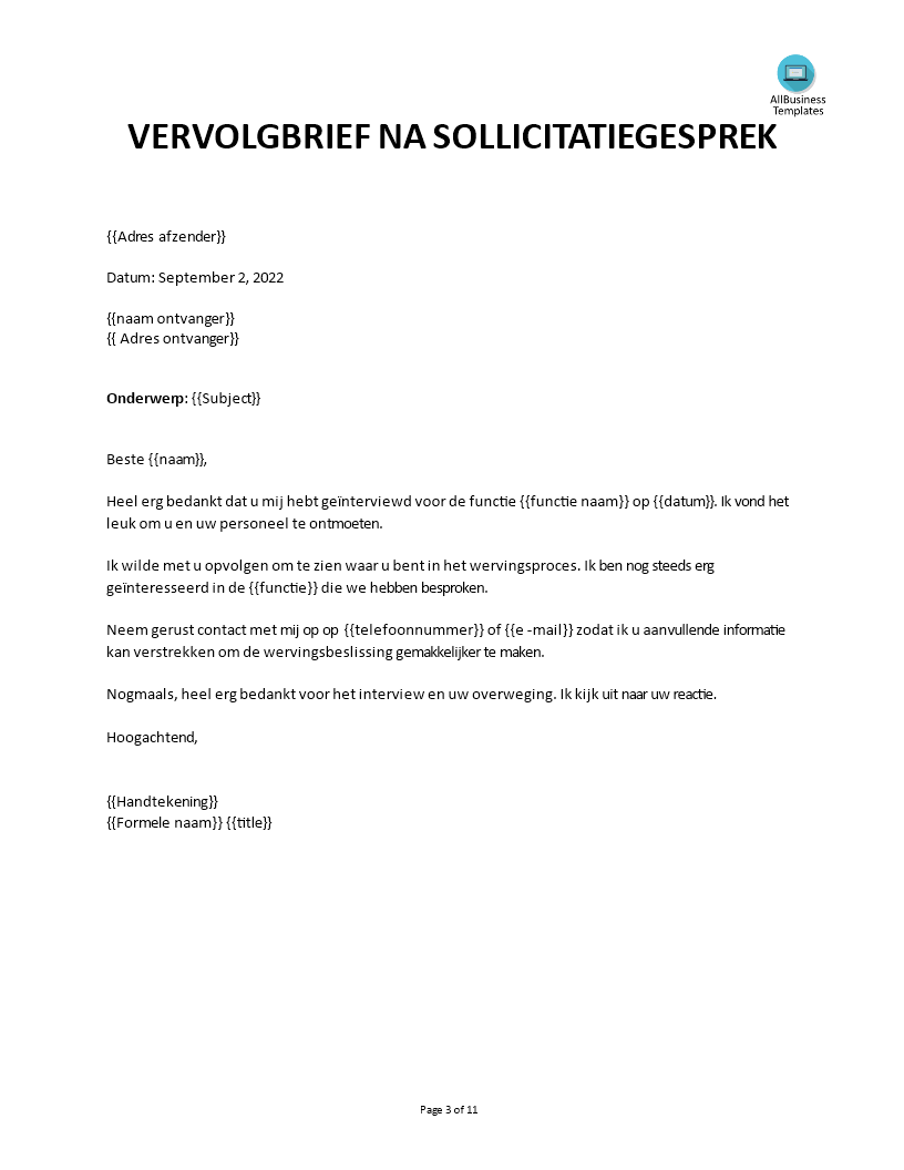 follow-up e-mail na sollicitatiegesprek voorbeeld afbeelding 