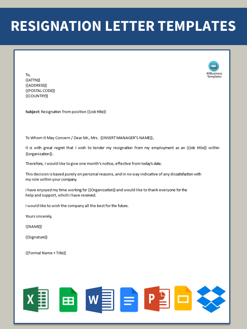 official job resignation letter modèles