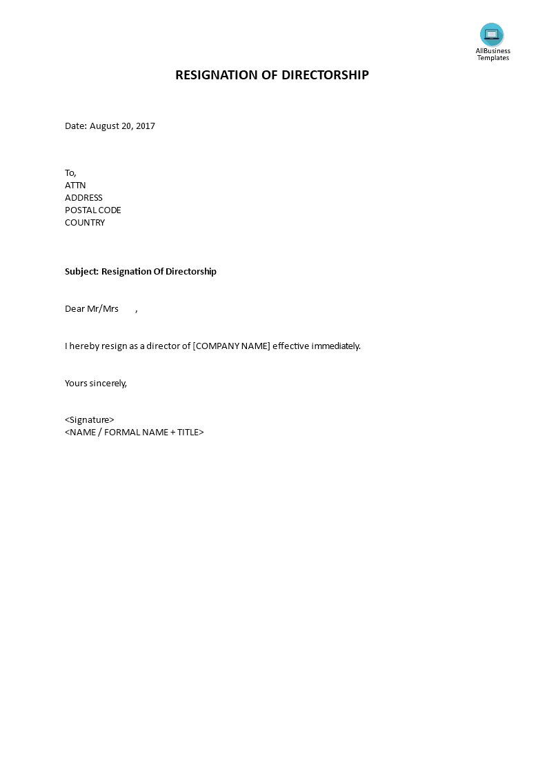 Resignation of directorship main image