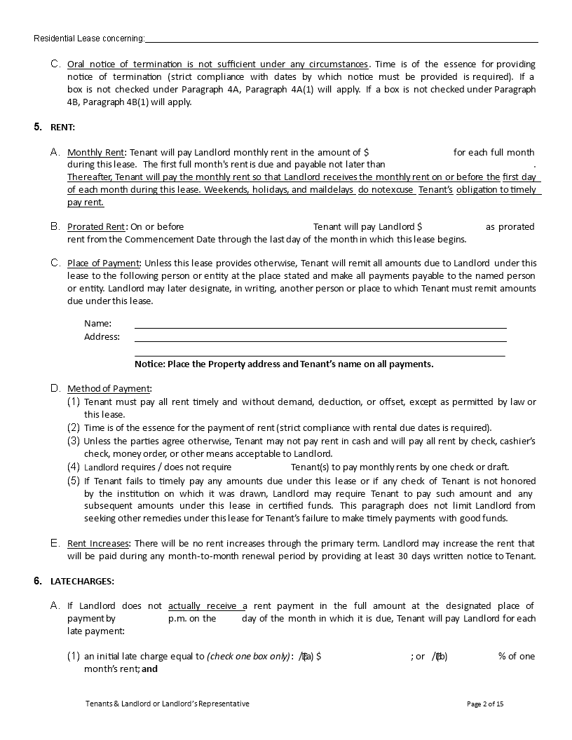 Residential Lease Agreement 模板