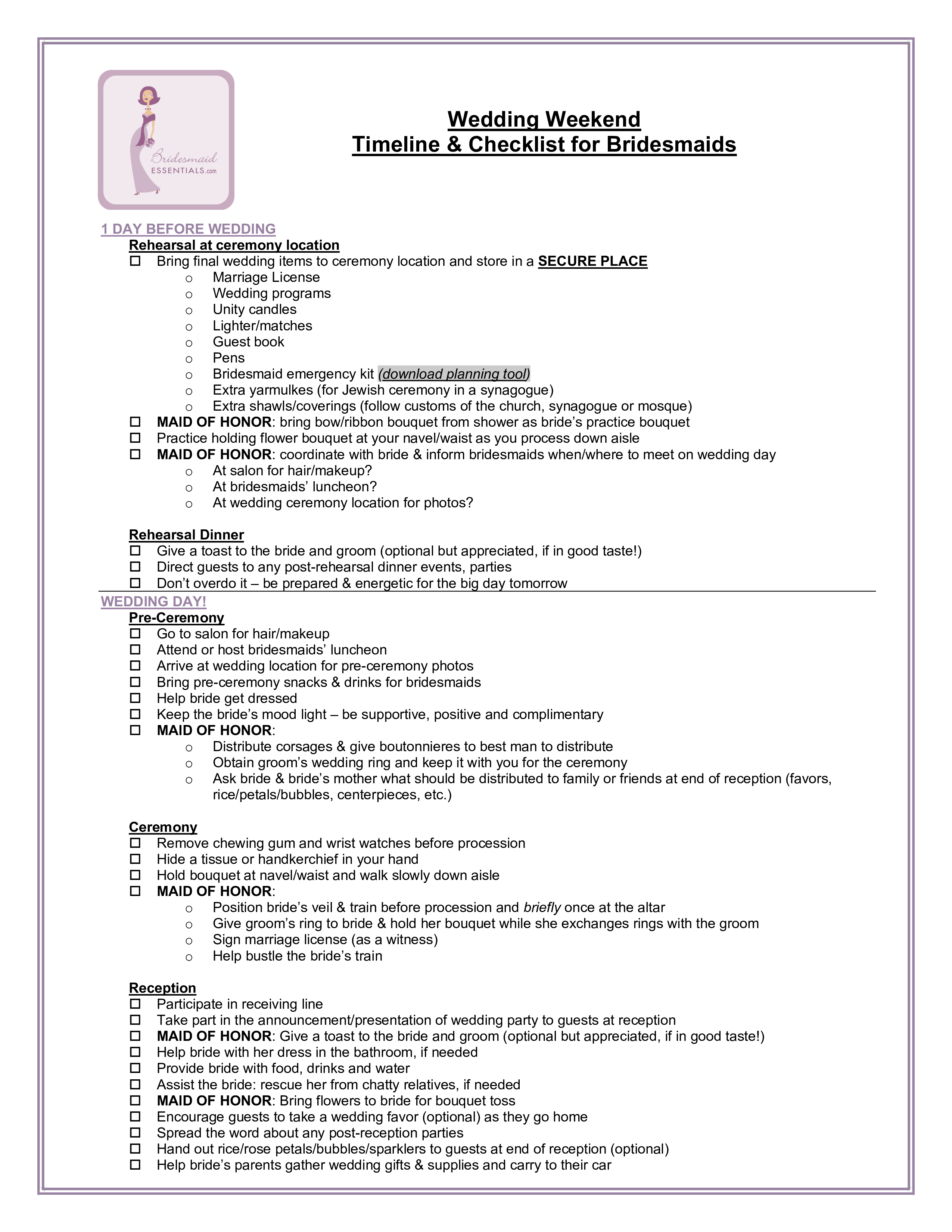 bridesmaids wedding day timeline Hauptschablonenbild