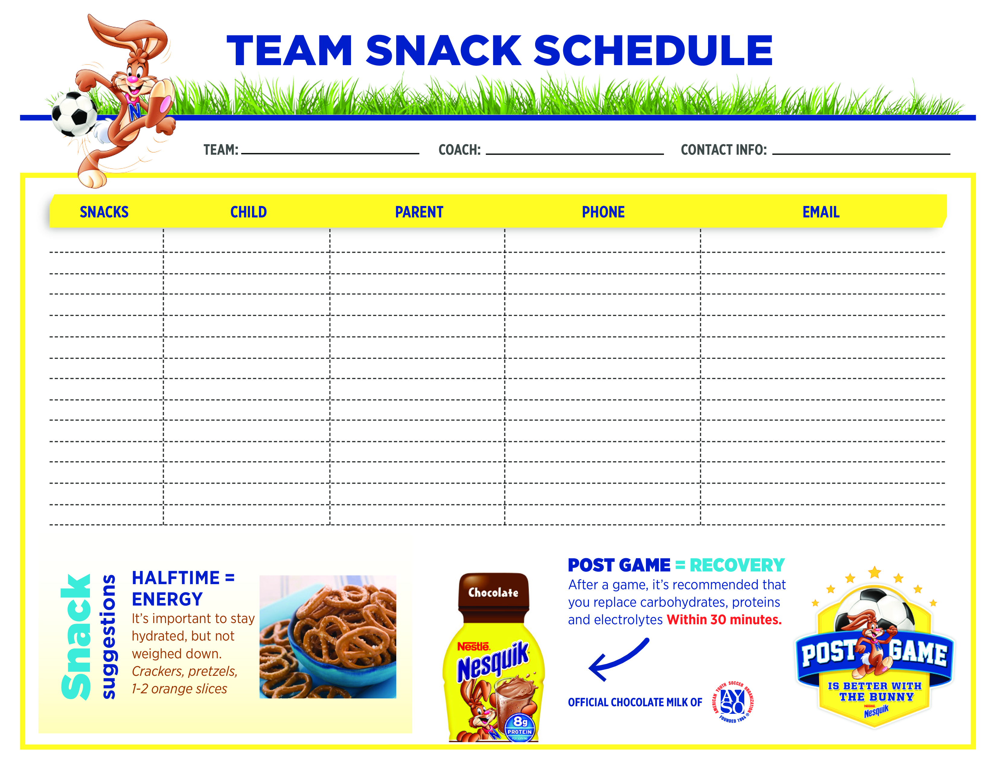 Team Snack Schedule Templates at