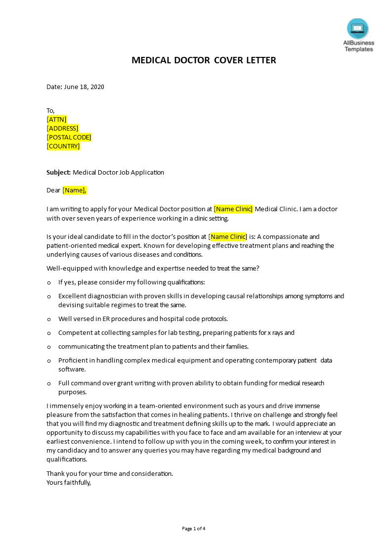 job application letter for doctor template