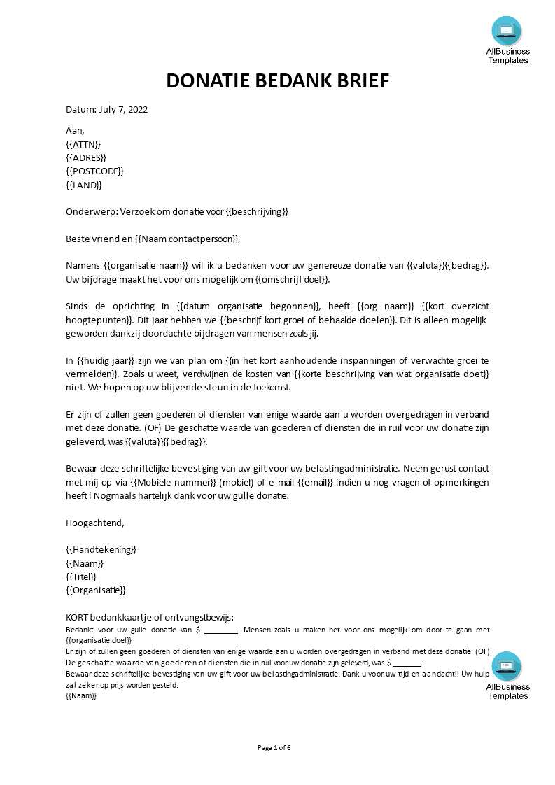 donatie verzoek brief plantilla imagen principal