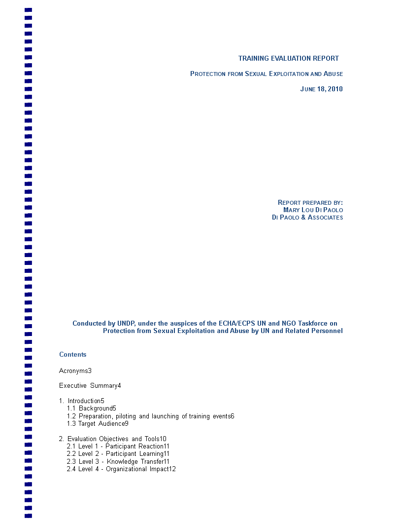 training evaluation report template