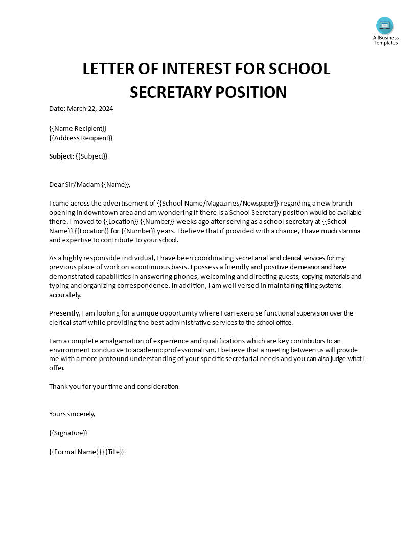 application letter for school position