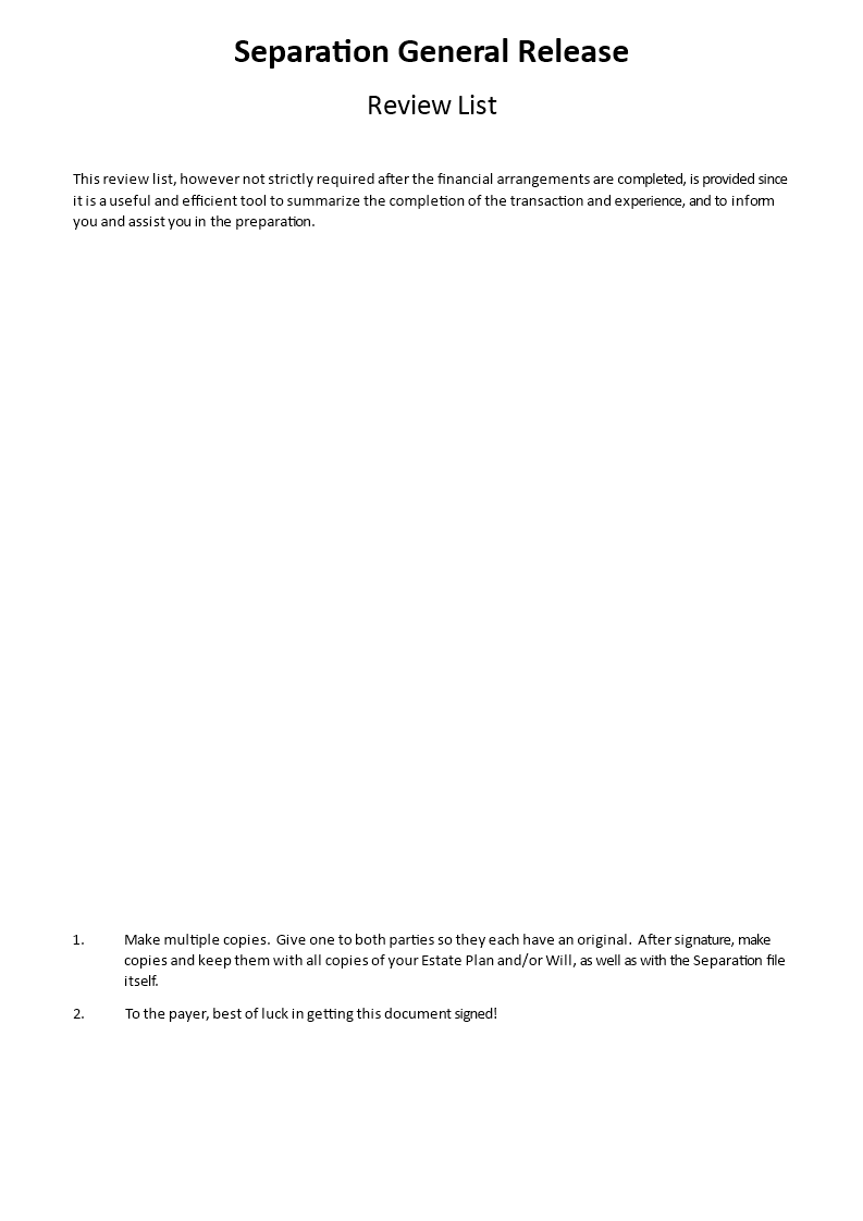 Marriage Separation General Release | Templates at allbusinesstemplates.com