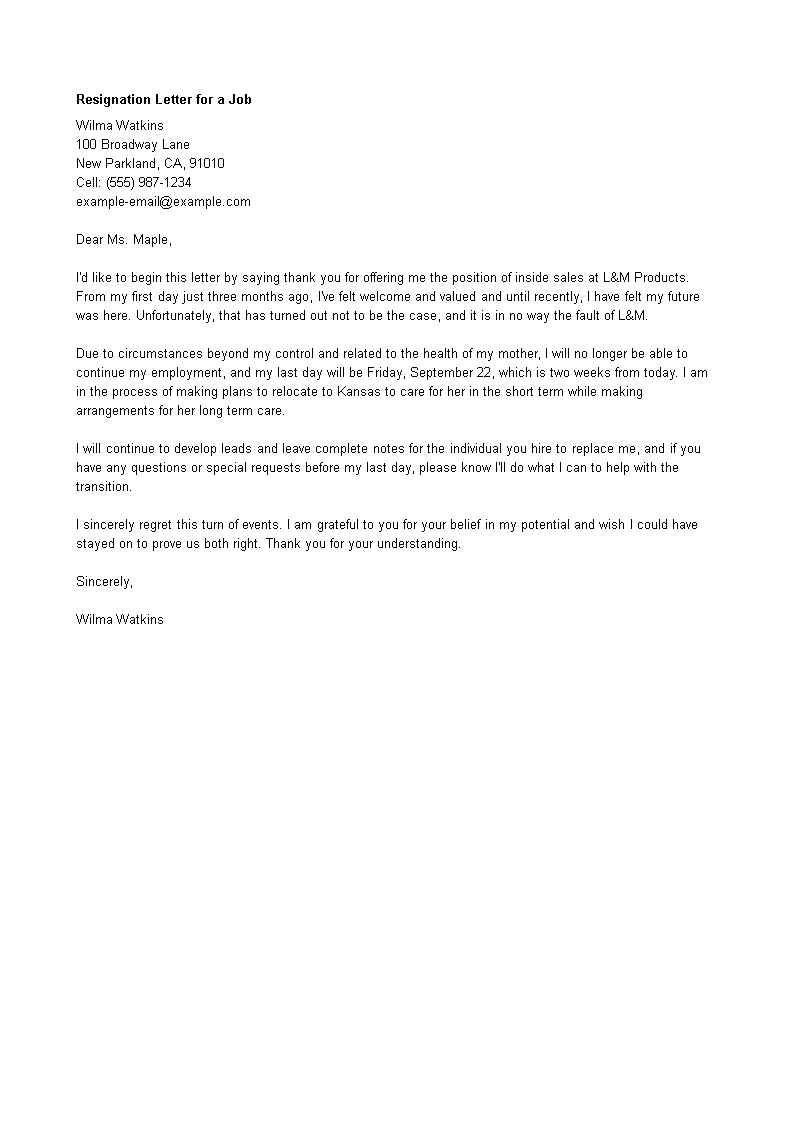 Kostenloses Thank You Letter After Job Resignation