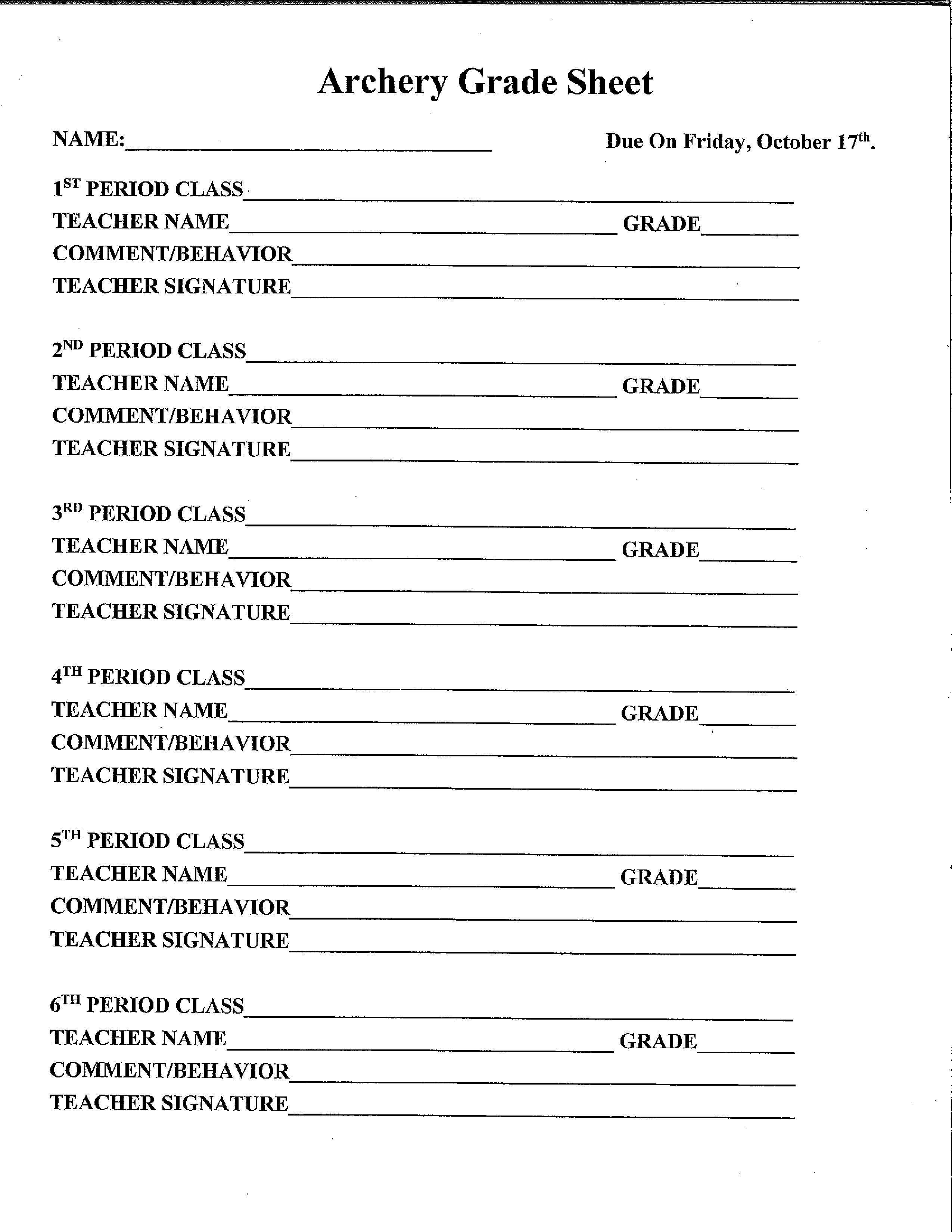 archery grade sheet voorbeeld afbeelding 