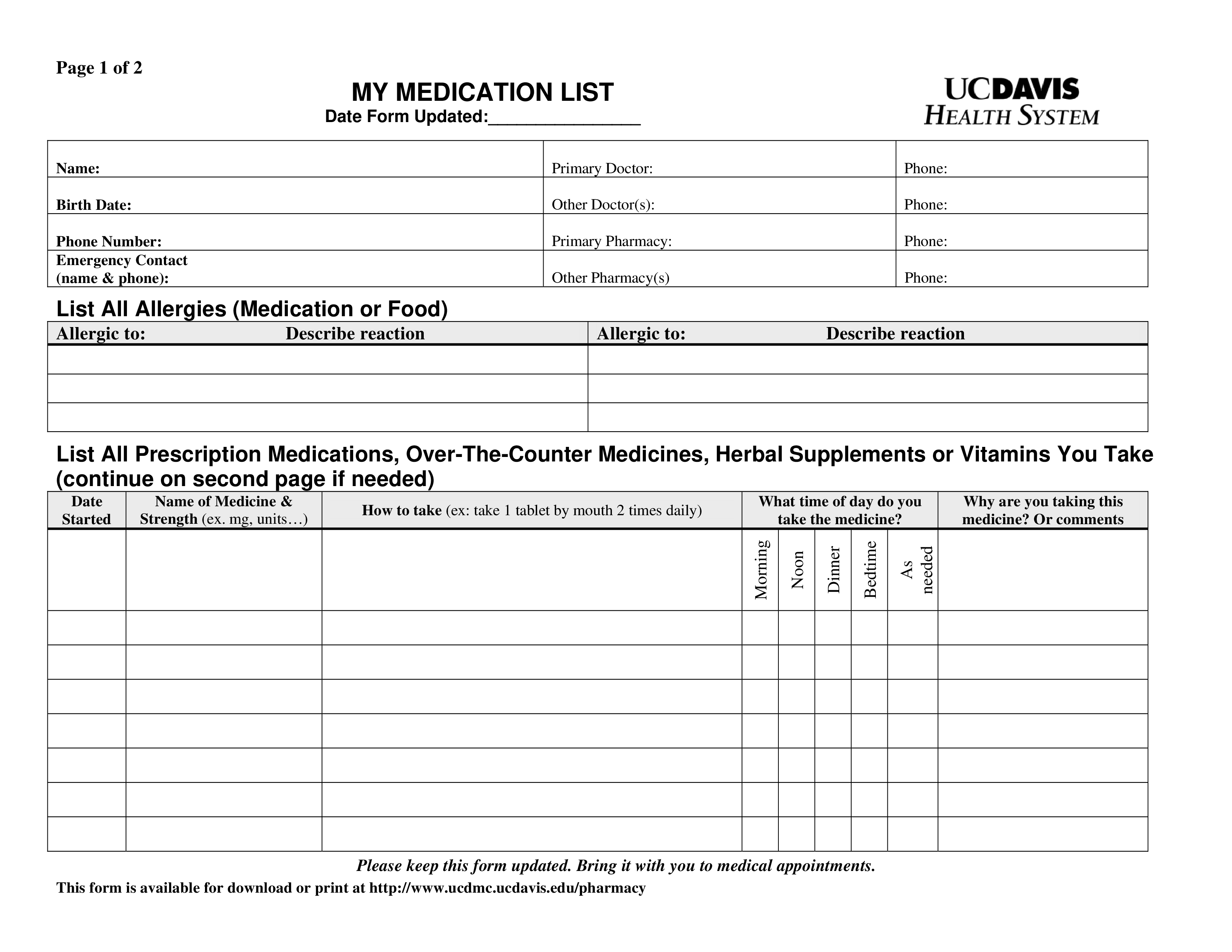 Kostenloses Printable Simple Medication List Intended For Blank Medication List Templates