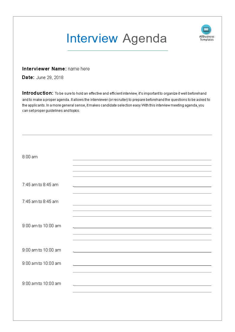 interview agenda by student template