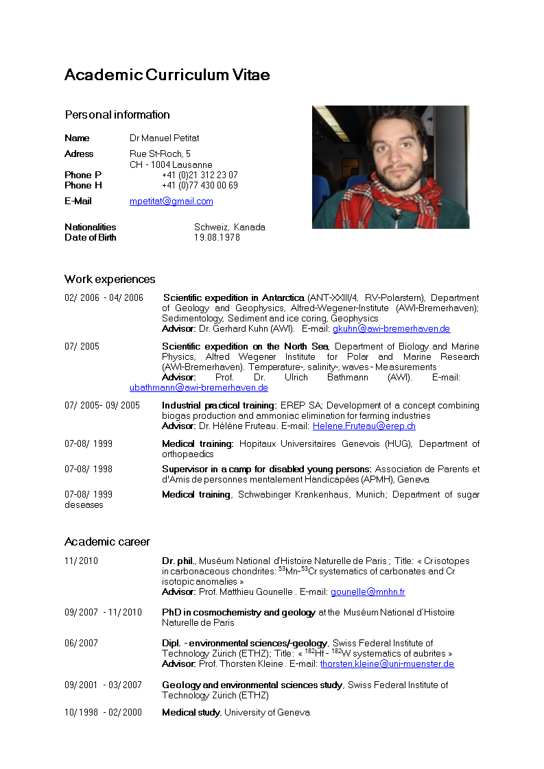 curriculum vitae for academics template