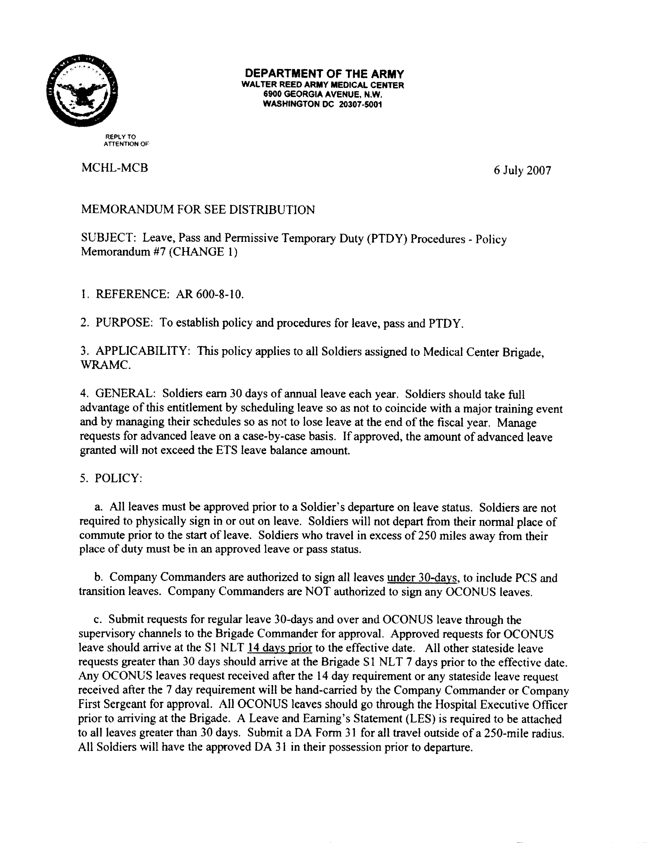 army memorandum for leave Hauptschablonenbild