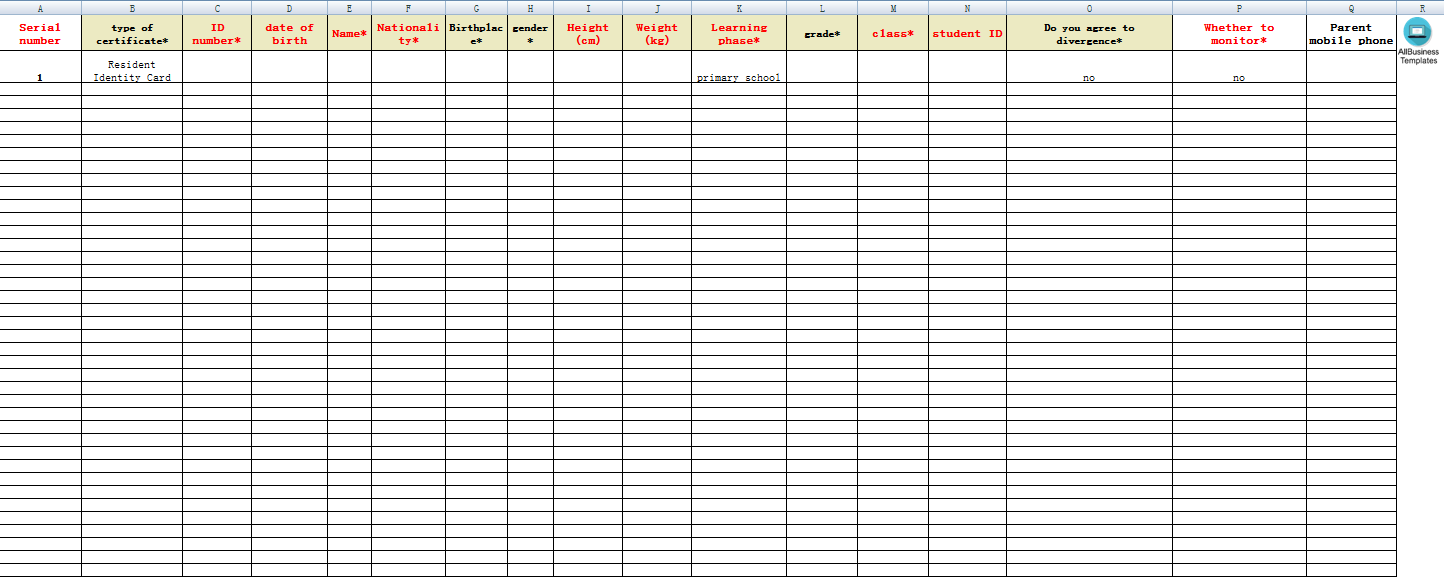 Students Eye Refractive Information List 模板
