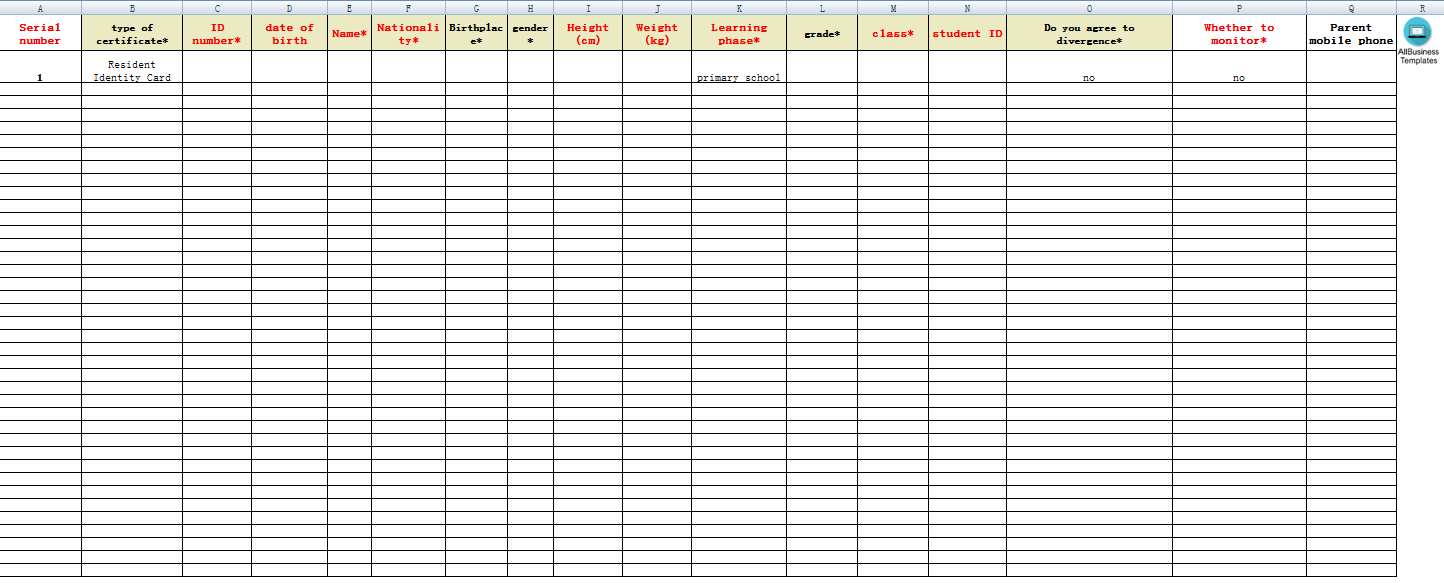 students eye refractive information list template