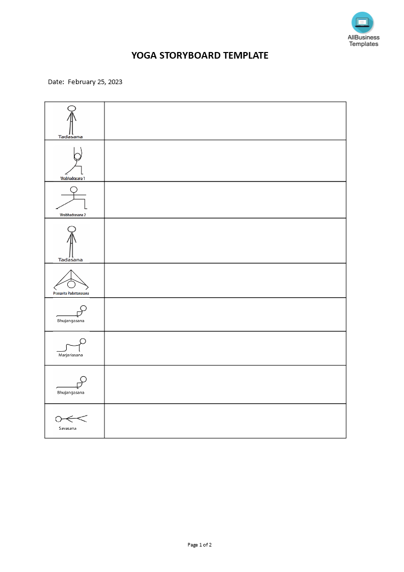 yoga storyboard template modèles
