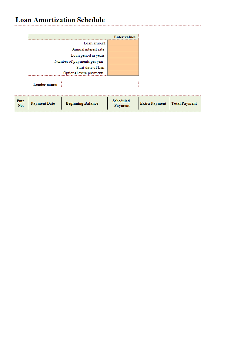 loan amortization template Hauptschablonenbild