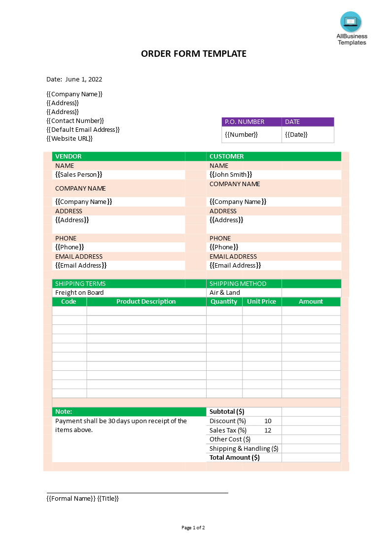 order form template plantilla imagen principal