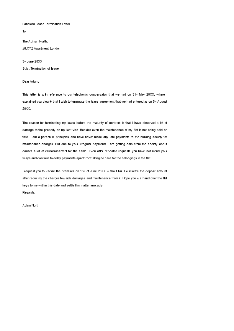 landlord lease termination letter modèles