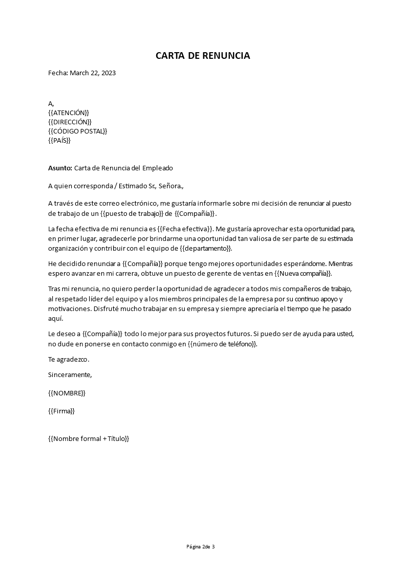 carta de renuncia personalizada Hauptschablonenbild